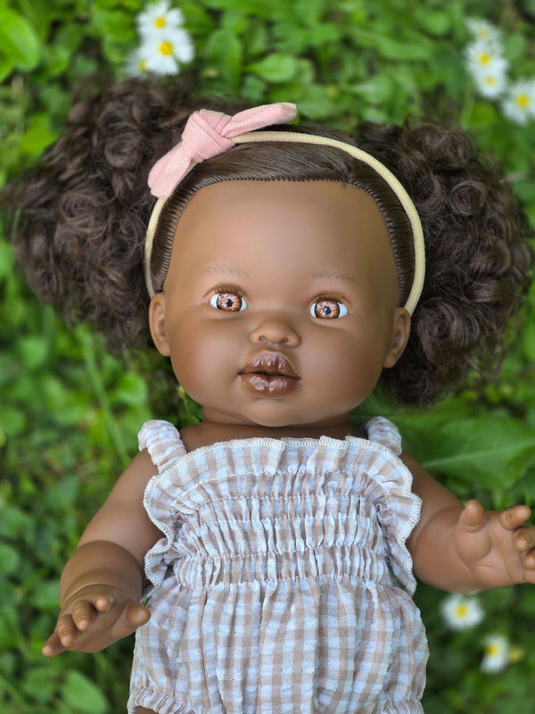 Ellory Designs, Agnes Smock Romper – Khaki Gingham
