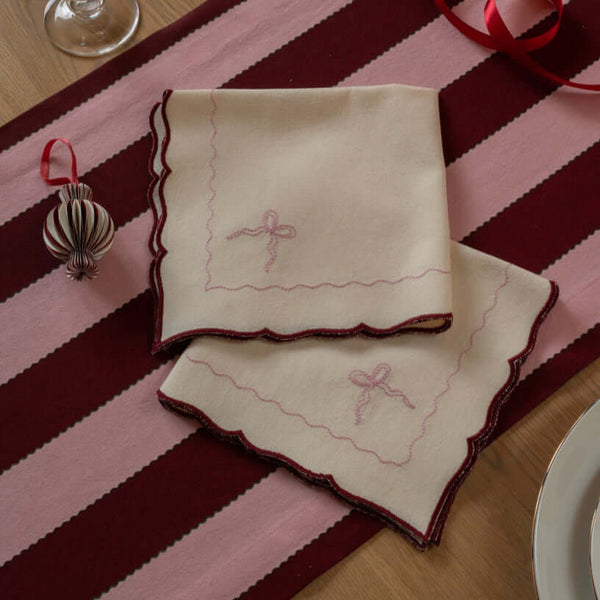 Avery Row, Embroidered Bow Napkins, Set of 2 - Burgundy