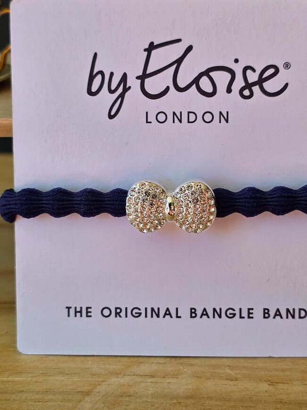 By Eloise, Silver Diamanté Bow, Navy Blue