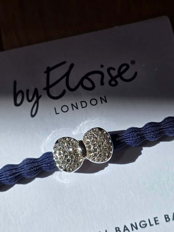 By Eloise, Silver Diamanté Bow, Navy Blue