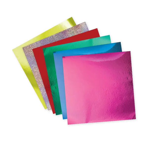 Colorful foil sheets in various shades for creative decoration and crafting.