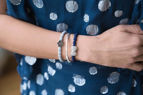 By Eloise, Silver Diamanté Bow, Navy Blue