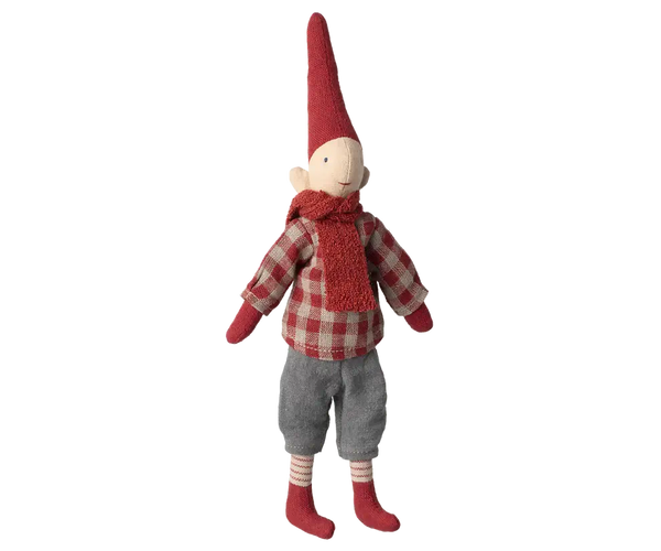 Maileg, Climbing Pixy, Boy - Red Checked Shirt (Size 1)