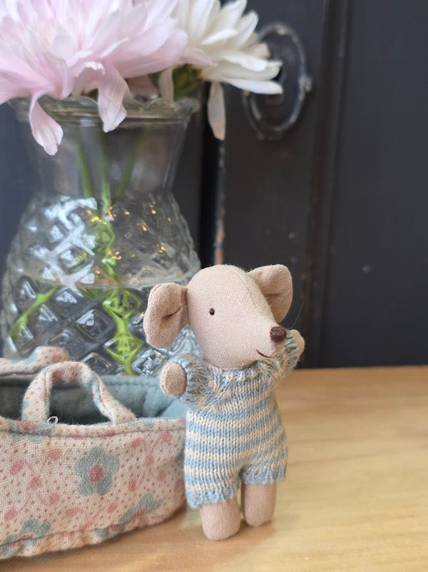 Maileg, Baby Mouse in Carry Cot - Blue