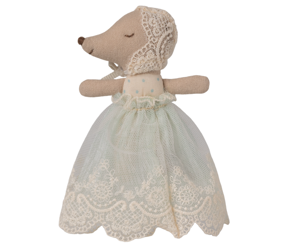 PRE-ORDER Maileg, Baby Mouse in Gown - Mint **Due Late June**
