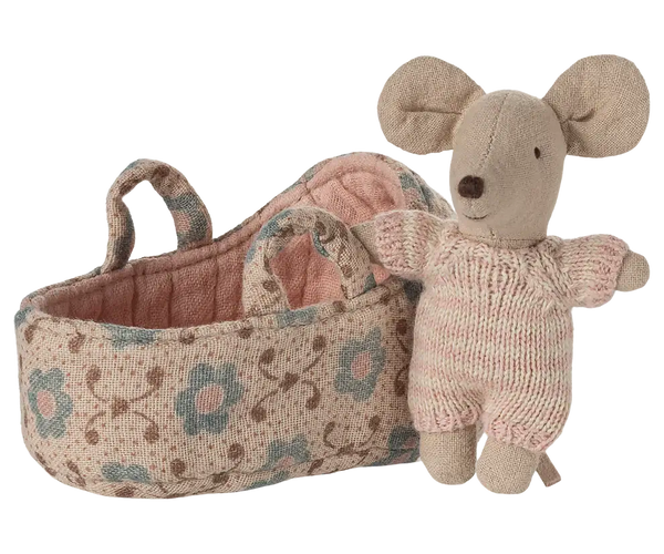 Maileg, Baby mouse in Carry Cot - Rose