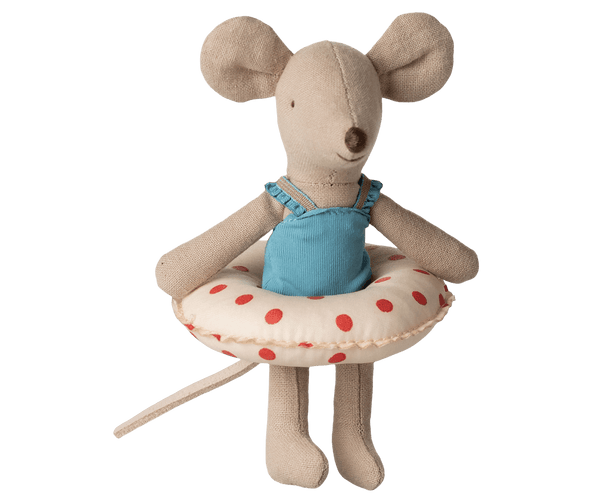 Maileg, Beach Mouse with Float, Little Sister - Red Dots