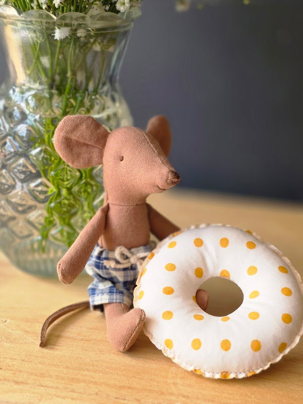 Maileg, Beach Mouse with Float, Little Brother - Yellow Dots