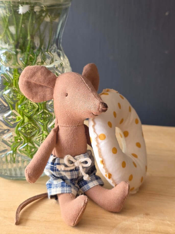 Maileg, Beach Mouse with Float, Little Brother - Yellow Dots