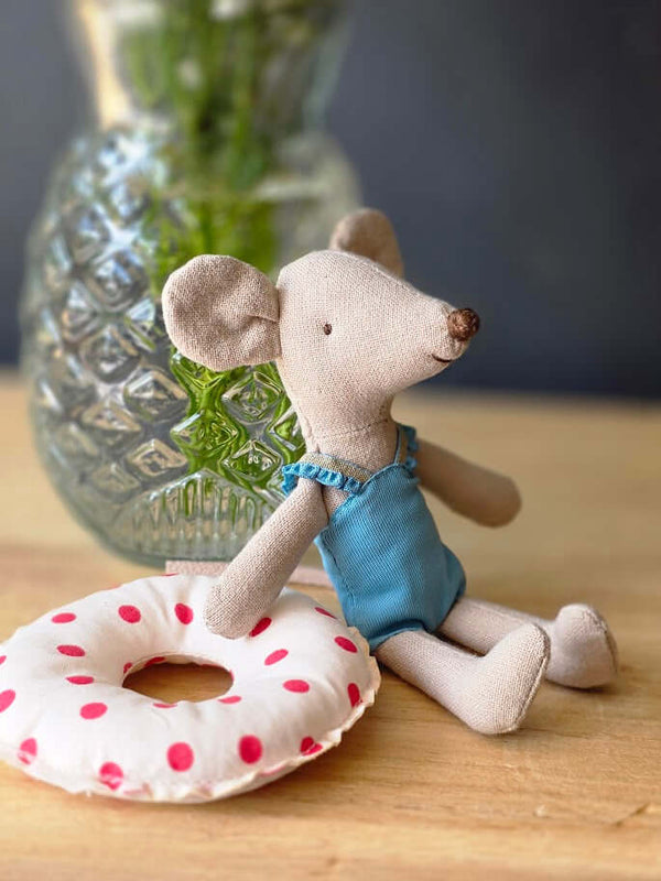 Maileg, Beach Mouse with Float, Little Sister - Red Dots