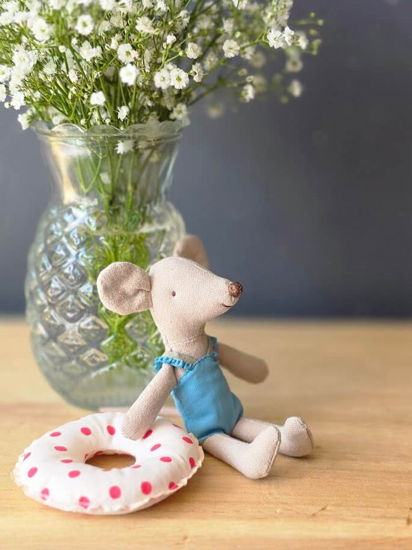 Maileg, Beach Mouse with Float, Little Sister - Red Dots