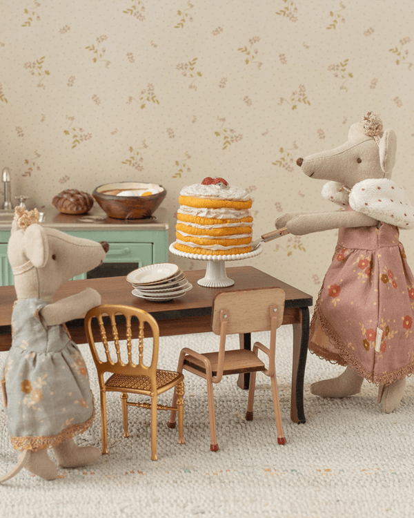 Maileg, Party Cake and Cake Stand, Mouse - Off white