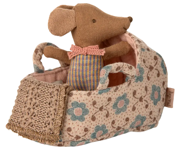 Maileg, Carry Cot, Baby Mouse - Rose