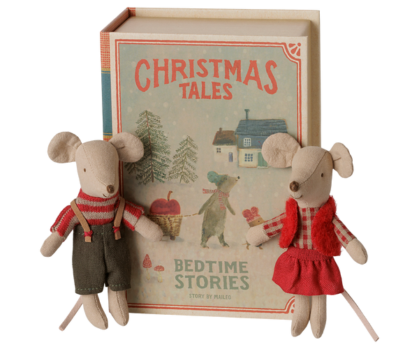 PRE-ORDER Maileg, Christmas Twin Mice, Little Sister and Brother in Book **DUE SEPT**