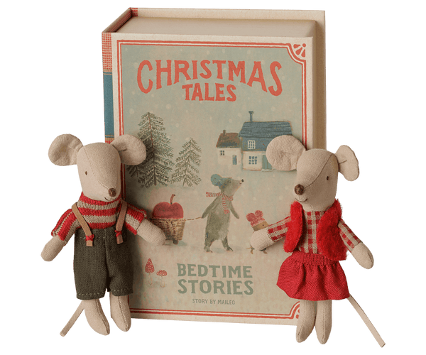 PRE-ORDER Maileg, Christmas Twin Mice, Little Sister and Brother in Book **DUE SEPT**