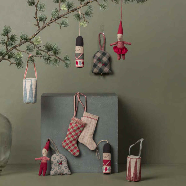 Pre-order Maileg stocking ornament in stripe, perfect for Christmas decorations—measures 10cm. Enhance your holiday with charming Maileg designs.