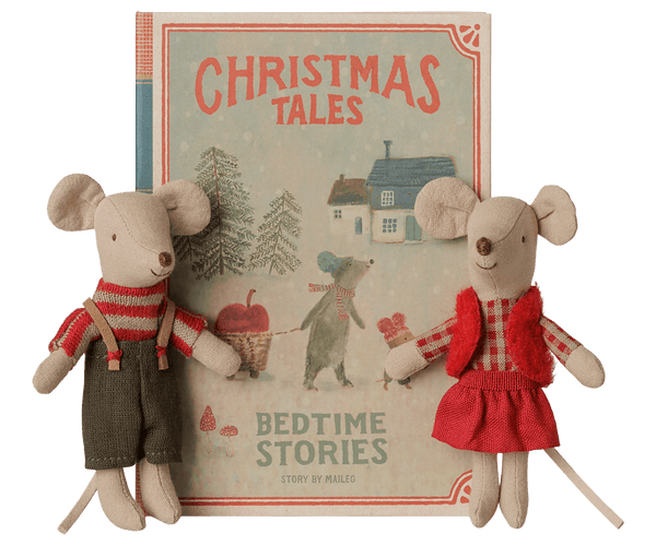 Maileg, Christmas Twin Mice, Little Sister and Brother in Book