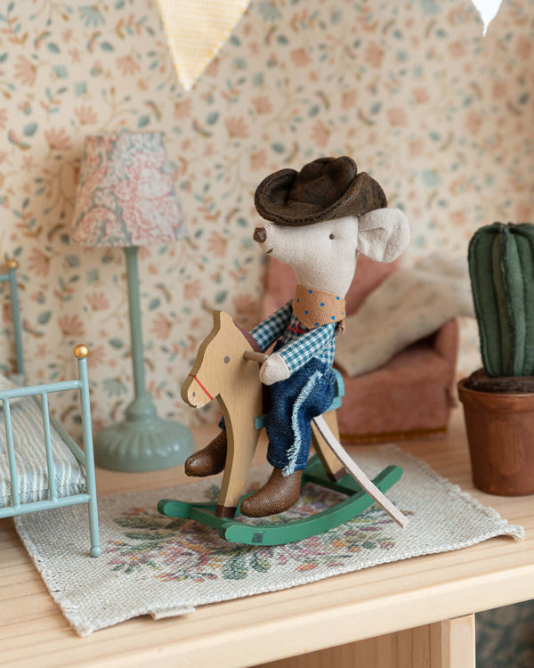 Maileg, Cowboy Mouse on Rocking Horse, Little Brother