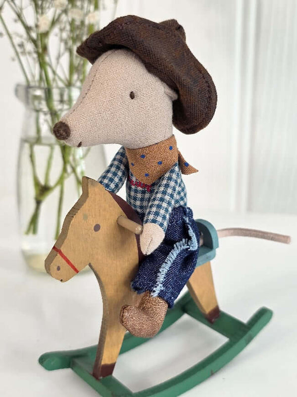 Maileg, Cowboy Mouse on Rocking Horse, Little Brother