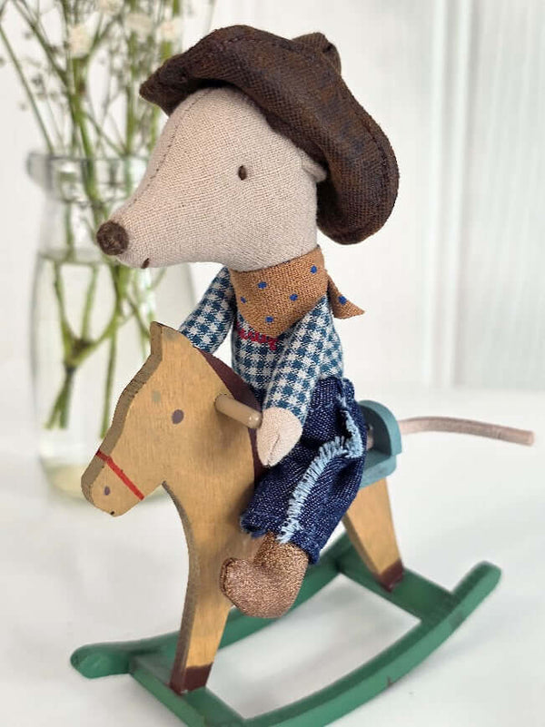 Maileg, Cowboy Mouse on Rocking Horse, Little Brother