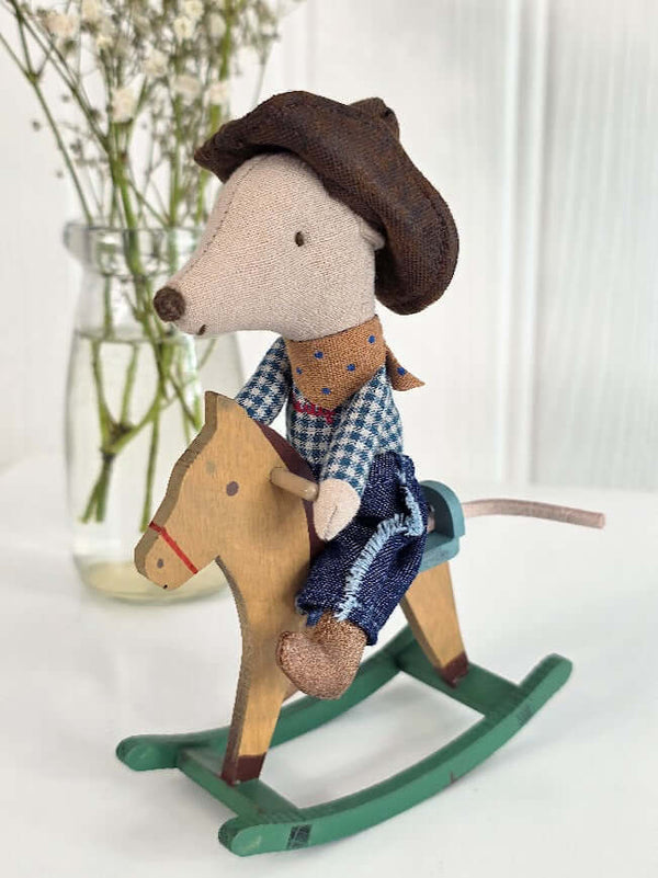 Maileg, Cowboy Mouse on Rocking Horse, Little Brother