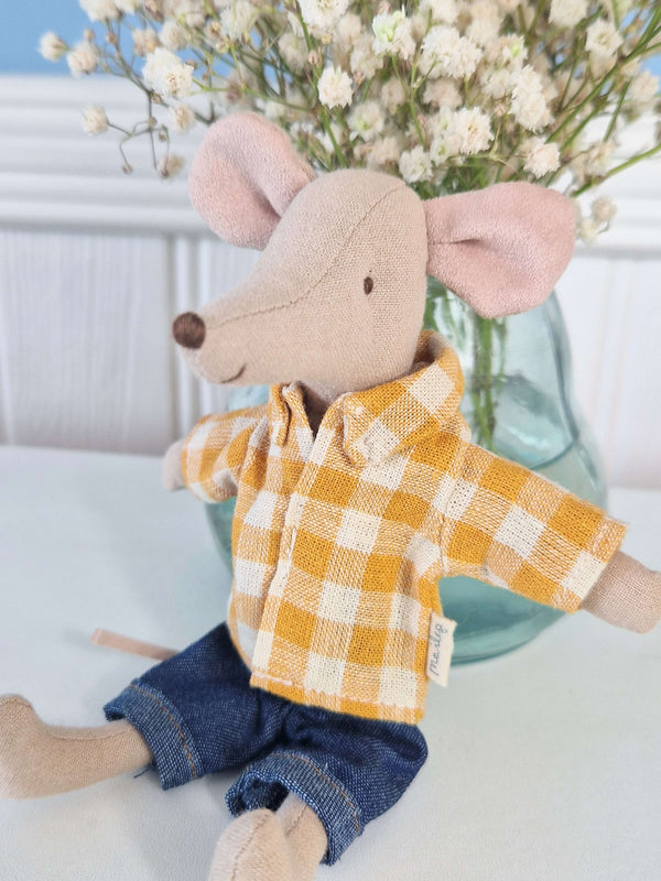 Maileg, Yellow Checked Shirt & Pants, Dad Mouse