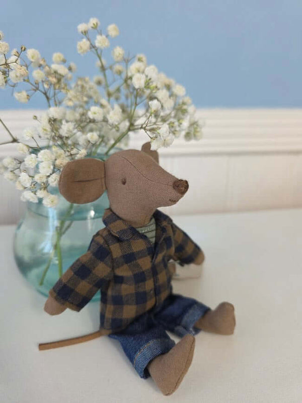 Maileg, Dad Mouse in Blue Checked Shirt