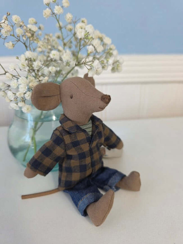 Maileg, Blue Checked Shirt & Pants, Dad Mouse