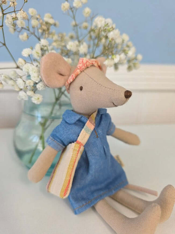 Maileg, Denim Dress, Headband & Bag, Mum Mouse