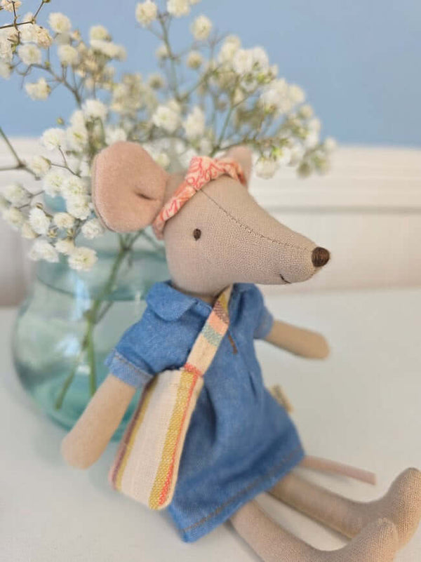 Maileg, Denim Dress, Headband & Bag, Mum Mouse
