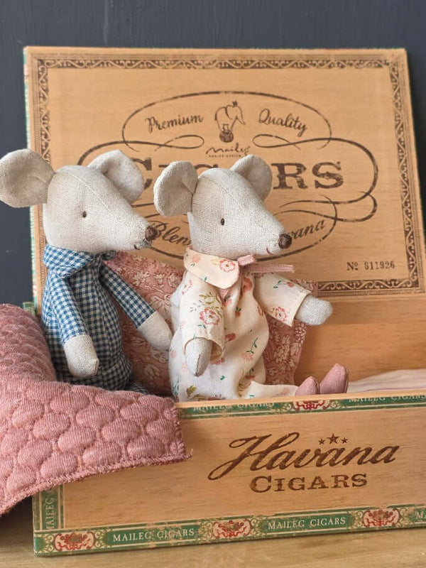 Maileg, Grandma and Grandpa Mice in Cigarbox