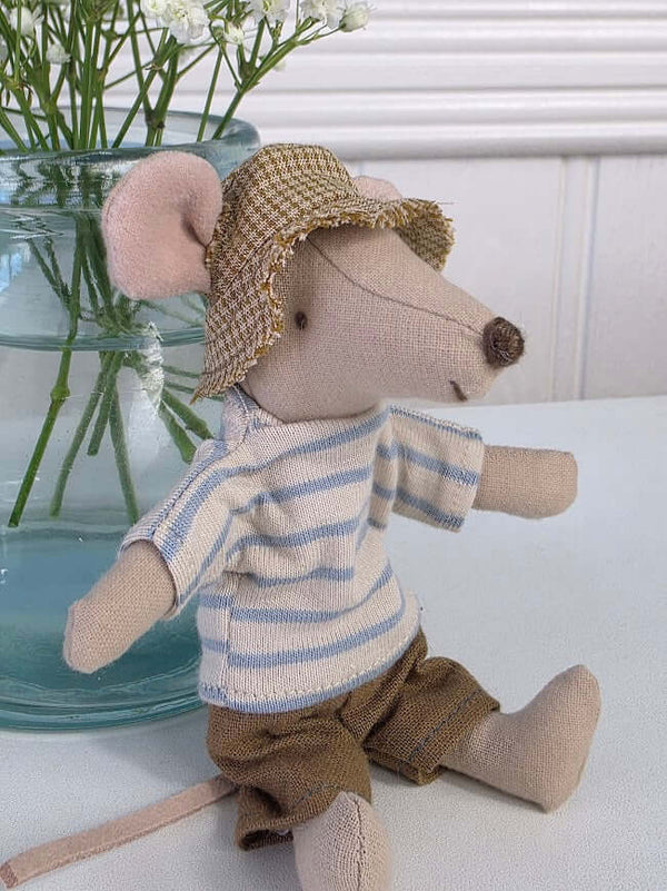 Maileg, Hank the Big Brother Hiking Mouse in Blue Top