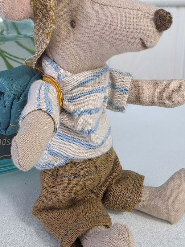 Maileg, Hank the Big Brother Hiking Mouse in Blue Top