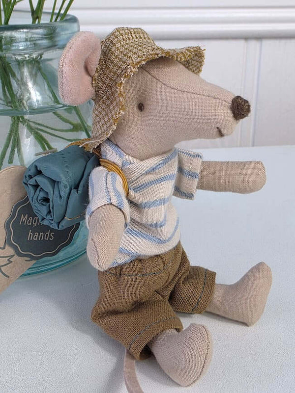 Maileg, Hank the Big Brother Hiking Mouse in Blue Top