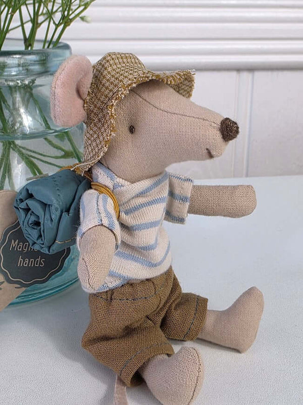 Maileg, Hank the Big Brother Hiking Mouse in Blue Top