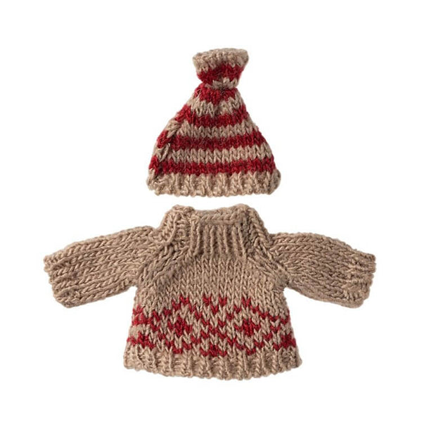 Maileg, Knitted Sweater and Hat, Mum Mouse