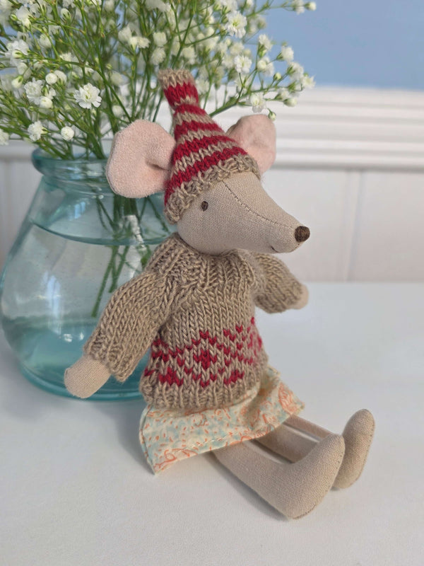 Maileg, Knitted Sweater and Hat, Mum Mouse
