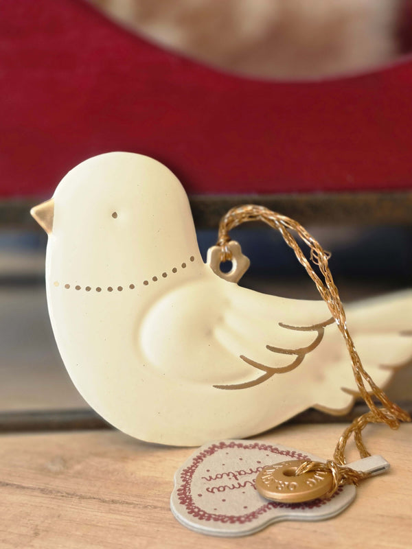 Maileg,Metal Ornament, Bird - Off White/Gold