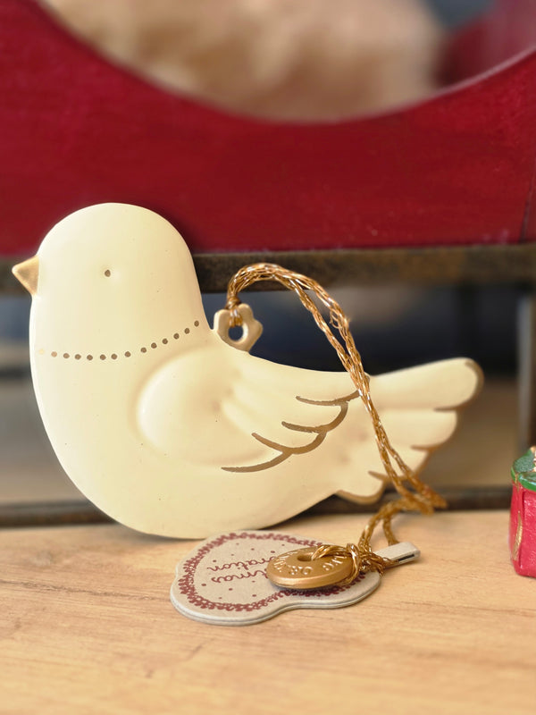 Maileg,Metal Ornament, Bird - Off White/Gold