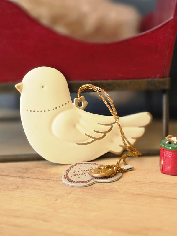 Maileg,Metal Ornament, Bird - Off White/Gold