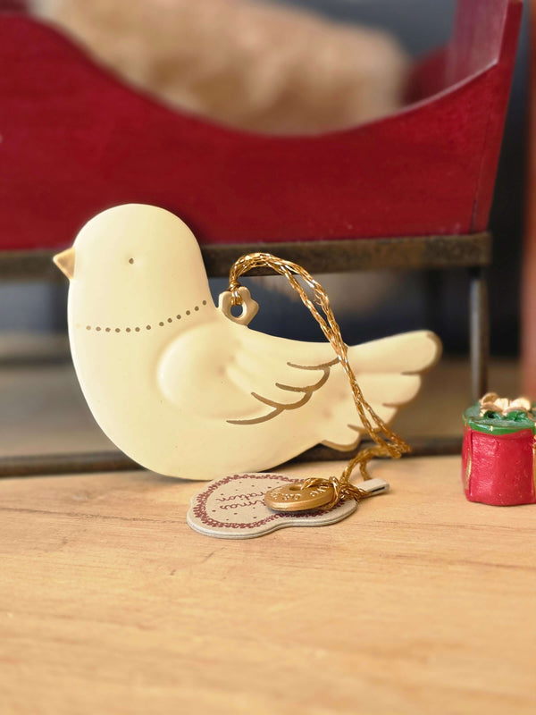 Maileg,Metal Ornament, Bird - Off White/Gold