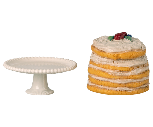 PRE-ORDER Maileg, Party Cake and Cake Stand, Mouse - Off white **Due May**