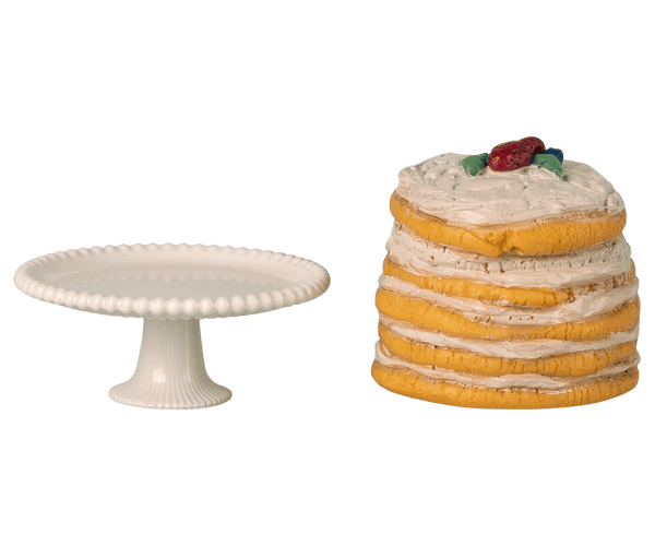 Maileg, Party Cake and Cake Stand, Mouse - Off white