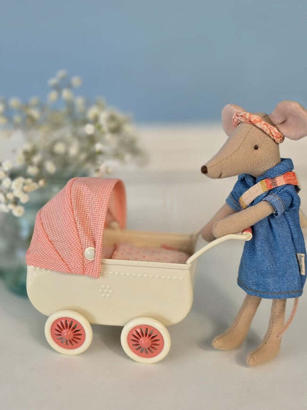 Maileg, Pram, Mouse - Coral
