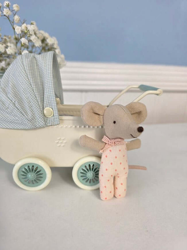 Maileg, Pram with Baby Mouse - Mint