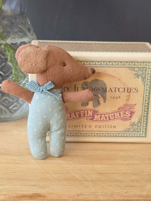 Maileg, Sleepy Wakey Baby Mouse in Matchbox - Blue