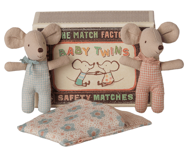 Maileg, Twins, Baby Mice in Matchbox - Checker
