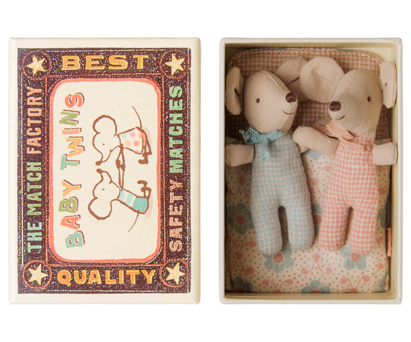 PRE-ORDER Maileg, Twins, Baby Mice in Matchbox - Checker **DUE JULY**