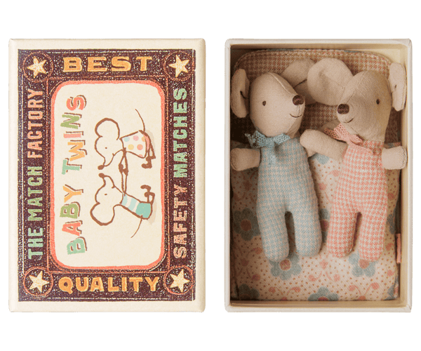 PRE-ORDER Maileg, Twins, Baby Mice in Matchbox - Checker **DUE JULY**