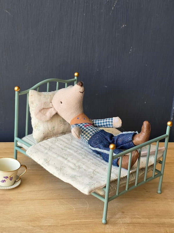 Maileg, Vintage Single Bed, Mouse - Mint